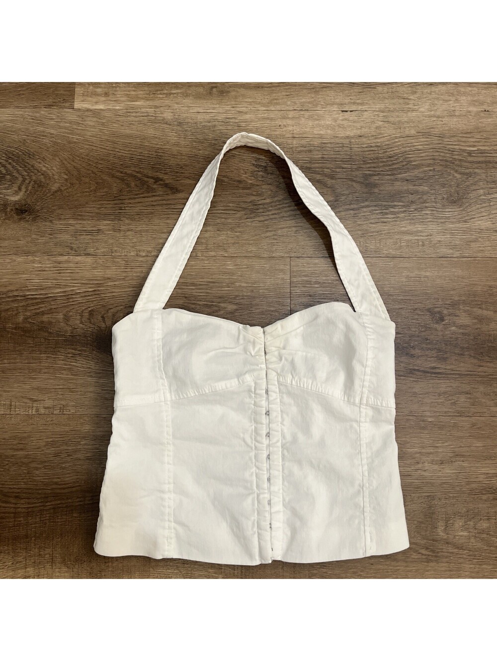ZARA White Solid Halter Corset Bustier Top, Hook & Eye Closure, XS